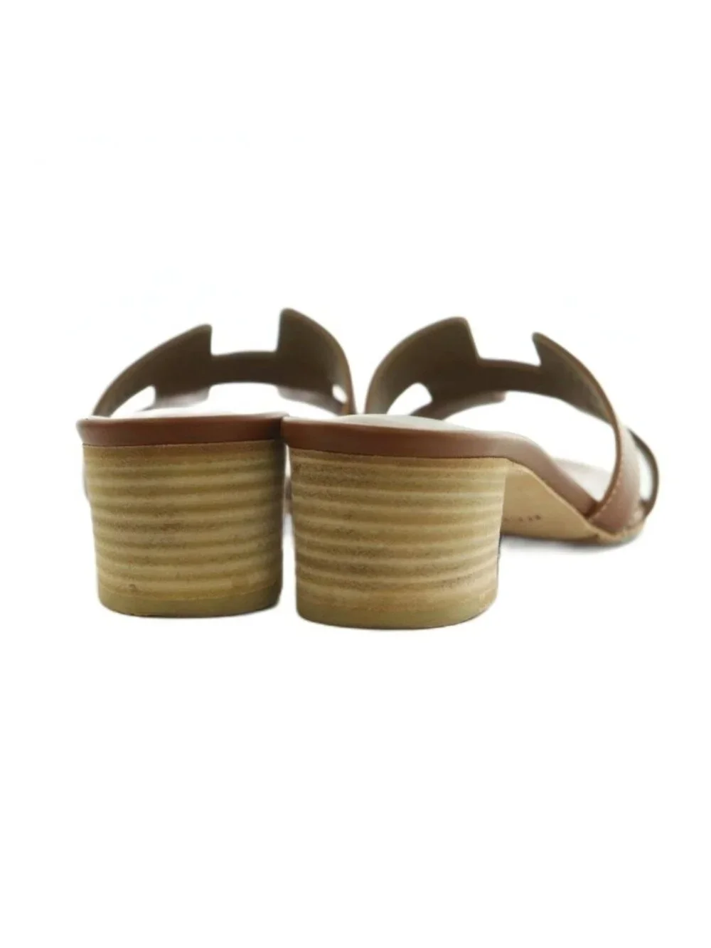 ★SOLD★ Hermes Oasis Sandals Logo Chunky Heels 37 Brown - Picture 5 of 9